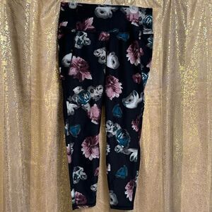 Livi Active Lane Bryant PowerBand Black Floral Leggings Purple Teal XL 14/16